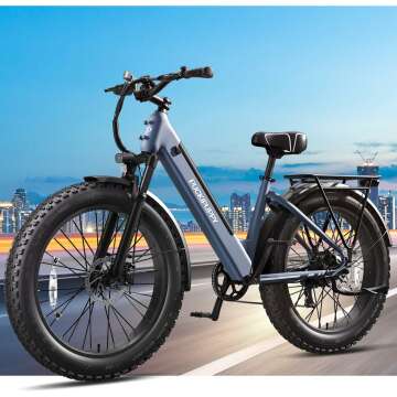 Electric Bike for Adults 1000W Peak , 48V 15AH Removable Battery Electric Bicycle, 28MPH Commuter E-bike, 7 Speed, Up to 60 Miles,All Terrain 26" Fat Tire Front Suspension,UL Certified，Samoyed