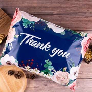 RUSPEPA 14.5x19 Inch Poly Mailers Shipping Bags Thank You Notes Flowers Surrounded Navy Poly Mailers 3 Mil Heavy Duty Self Seal Mailing Envelopes - 50 Pack