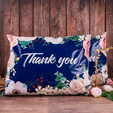 RUSPEPA 14.5x19 Inch Poly Mailers Shipping Bags Thank You Notes Flowers Surrounded Navy Poly Mailers 3 Mil Heavy Duty Self Seal Mailing Envelopes - 50 Pack