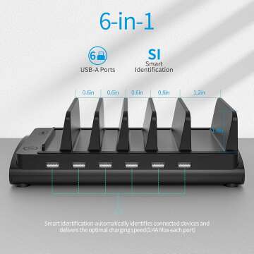 60W 6-Port Charging Station for Multiple Devices