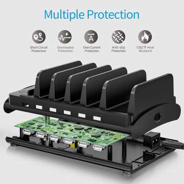 60W 6-Port Charging Station for Multiple Devices