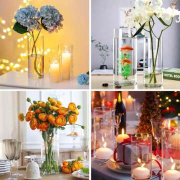 9 Pack Cylinder Vases- for Centerpieces, 6,8,10 Inch Clear Glass Cylinder Candle Holder- for Wedding Centerpirces Decoration Tall Clear Flower Vases, Hurricane Candle Holder for Party Home Decor