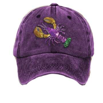 Unisex Distressed Cotton Mardi Gras Hat Mardi Gras Baseball Cap Mardi Gras Hats for Women Mardi Gras Sequin Hat Purple Cap Women's Mardi Gras Crawfish Print Sweatshirt