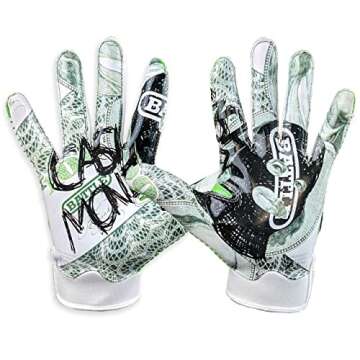 Battle Sports Cash Money Wide Receiver Football Gloves, Ultra Stick Adult & Youth Gloves - Adult Medium, Neon Green/White