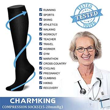 CHARMKING Compression Socks - 15-20 mmHg Athletic Support