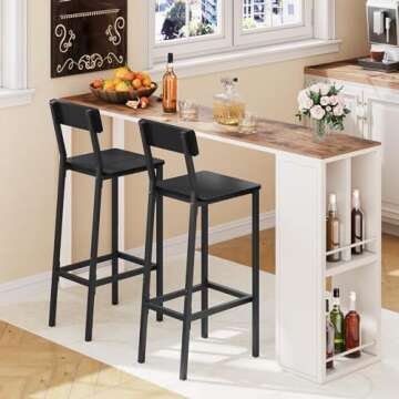 MAHANCRIS Bar Chairs, Set of 2 Bar Stools with Backrest, 25.6" Tall Counter Bar Stools, Kitchen Bar Stools with Footrest, for Dining Room, Bar, Easy Assembly, Black BAHB03101