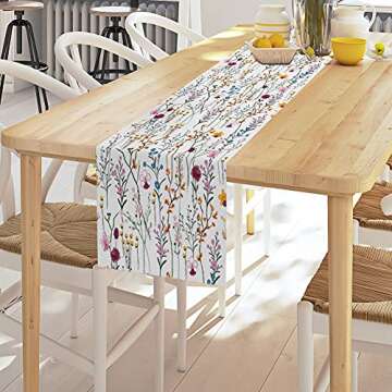 Watercolor Wild Flowers Table Runner, Seasonal Summer Colorful Flowers Holiday Kitchen Dining Table Decoration for Home Party Decor 13 x 70 Inch