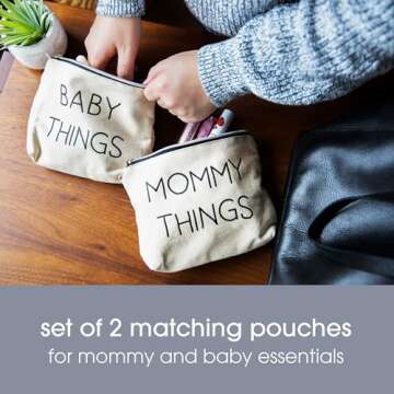 Pearhead Mommy and Baby Canvas Pouch Set - Travel Cases for Moms