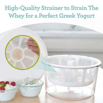 Euro Cuisine GY50 Greek Yogurt Maker with Ultra Fine Mesh Strainer Basket, BPA Free, Patented Greek Yogurt Strainer for Homemade Greek Yogurt (White)