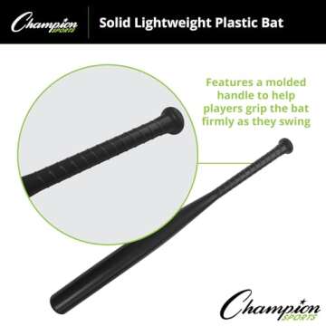 Champion Sports Solid Lightweight Plastic Bat with Molded Plastic Grip Handle - Plastic Bat Provides More Safety - For All Ages - 31" length