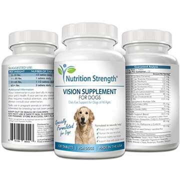 Nutrition Strength Eye Care for Dogs Daily Vision Supplement with Lutein, Zeaxanthin, Astaxanthin, CoQ10, Bilberry Antioxidants, Vitamin C, Vitamin E Support for Dog Eye Problems, 120 Chewable Tablets