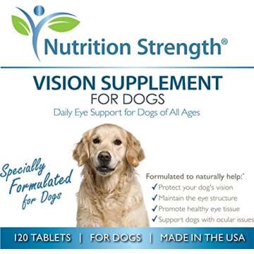 Nutrition Strength Eye Care for Dogs Daily Vision Supplement with Lutein, Zeaxanthin, Astaxanthin, CoQ10, Bilberry Antioxidants, Vitamin C, Vitamin E Support for Dog Eye Problems, 120 Chewable Tablets