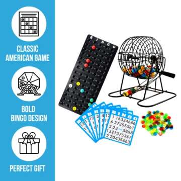 Regal Bingo Deluxe Bingo Game Set with 8" Wheel Cage, 75 Bingo Balls, Master Board, 18 Bingo Cards, and Colorful Chips - Bingo Games for Adults Large Group