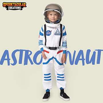 Spooktacular Creations Halloween Child Unisex Astronaut Costume, White Blue NASA Pilot Jumpsuit with Helmet for Kids Halloween Cosplay, Party Favors (Small, 5-7 yrs)