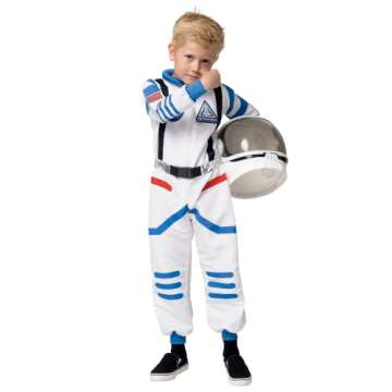 Spooktacular Creations Halloween Child Unisex Astronaut Costume, White Blue NASA Pilot Jumpsuit with Helmet for Kids Halloween Cosplay, Party Favors (Small, 5-7 yrs)