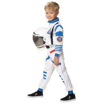 Spooktacular Creations Halloween Child Unisex Astronaut Costume, White Blue NASA Pilot Jumpsuit with Helmet for Kids Halloween Cosplay, Party Favors (Small, 5-7 yrs)