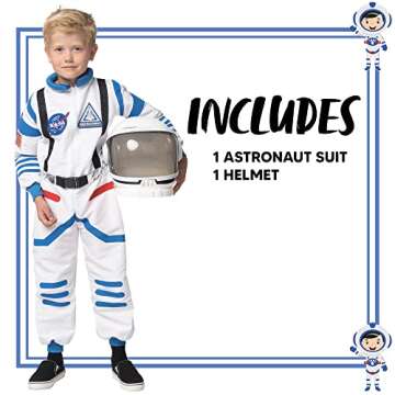 Spooktacular Creations Halloween Child Unisex Astronaut Costume, White Blue NASA Pilot Jumpsuit with Helmet for Kids Halloween Cosplay, Party Favors (Small, 5-7 yrs)