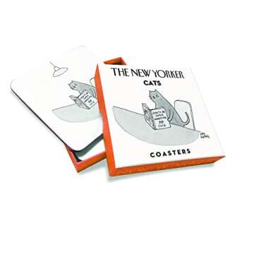 The New Yorker Cats Coaster Set - Box Set of 4 Coasters NYCOA05 White and Orange