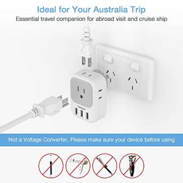 TESSAN Australia Power Plug Adapter, US to New Zealand China Power Adaptor with 4 American Outlets 3 USB Ports, Type I Travel Adapter for USA to Australian, AU, Argentina, Fiji