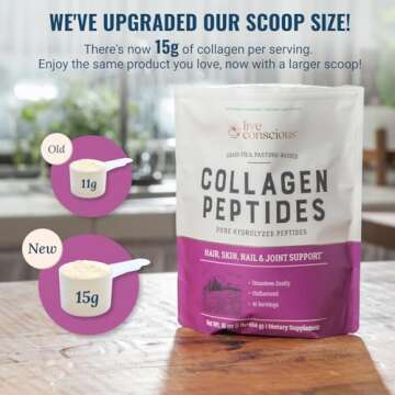 Live Conscious Collagen Peptides Powder - Naturally-Sourced Hydrolyzed Collagen Powder - Hair, Skin, Nail, and Joint Support - Type I & III Grass-Fed Collagen Supplements for Women and Men - 16oz