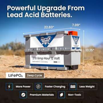 270Ah 12V Lithium-Ion (LiFePO4) RV, Van, Marine, Solar, & Off Grid Battery - Internal BMS, High & Low Temperature Protection - Battle Born Batteries