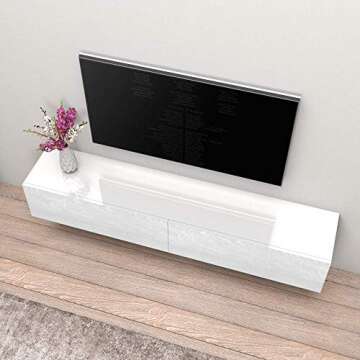 Meble Furniture Berno TV Stand - Wall-Mounted Entertainment Center Console for Bedroom & Living Room - Modern TV Floating Entertainment Center with Storage & Bookcase TV Stand Upto 71" - White