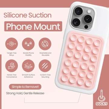 Silicone Suction Phone Case Adhesive Mount - Anti-Slip Holder, Hands-Free Fidget Toy, Phone Accessory for iPhone and Android - Sticky Grip for Selfies, Videos, and Tiktok - Chalk Pink