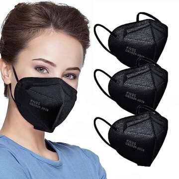 50pcs KN95 Black Face Masks - 5 Layer Safety, Breathable