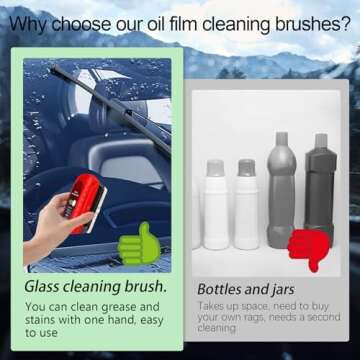 Automotive Oil Film Cleaning Brush, Glass Cleaning Board, Windshield Cleaner, Anti-Rain Fog Cleaning Glass Brush with Refill,Improves Clarity (1pc Brushes & Refill Liquid)