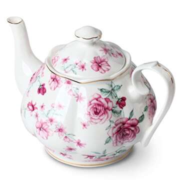 BTaT- Floral Tea Pot, Porcelain Teapot, 38 oz, Floral Teapot, Bone China Teapot for Tea Set, Ceramic Tea Kettle, Tea Pots for Tea Cup, Tea Pot Ceramic, Tea Pots for Loose Tea, Teapots for Tea Parties