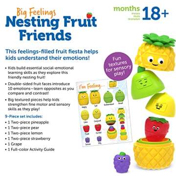 Learning Resources Big Feelings Nesting Fruit Friends, Social Emotional Toys for Toddlers, Sensory Toys for Autistic Children, Speech Therapy Materials, 9 Pieces, Ages 18+ Months