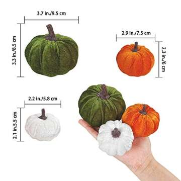 Winlyn 13 Pcs Assorted Mini Velvet Pumpkins Green Orange White Pumpkins for Halloween, Fall Thanksgiving Decorating Harvest Embellishing and Displaying