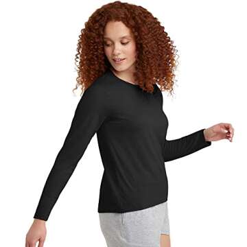 Hanes Comfortblend Women s Originals Long Sleeve T Shirt Tri Blend Lightweight Jersey Tee Curved Hem Available in Plus Black Giftpals