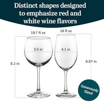 Libbey Vineyard Reserve Wine Glass Set of 12, Red and White Clear Wine Glasses, Merlot, Bordeaux, Chardonnay Gifts, Lead-Free Party Wine Glasses