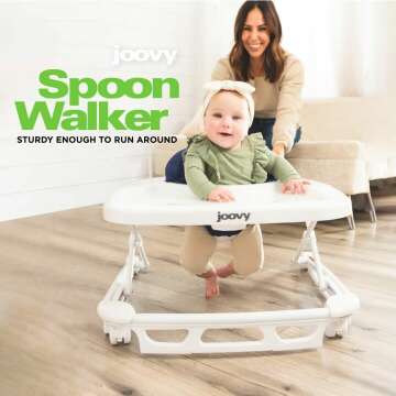 Joovy Spoon Baby Walker & Activity Center Featuring Three Adjustable Heights, Tough Luggage Grade Seat Material, and 30 lb Weight Capacity - JPMA Safety Certified (Charcoal)