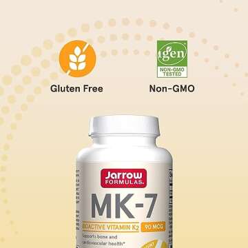 Jarrow Formulas MK-7 90 mcg - Bioactive Form of Vitamin K2 - 60 Servings (Softgels) - For Bone & Cardiovascular Health - Vitamin K2 MK-7 Dietary Supplement - K2 Vitamin Supplement MK-7 - Gluten Free