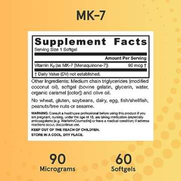 Jarrow Formulas MK-7 90 mcg - Bioactive Form of Vitamin K2 - 60 Servings (Softgels) - For Bone & Cardiovascular Health - Vitamin K2 MK-7 Dietary Supplement - K2 Vitamin Supplement MK-7 - Gluten Free