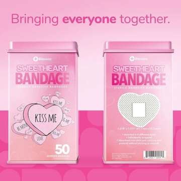 BioSwiss Bandages, Valentine Heart Shaped Self Adhesive Bandage, Latex Free Sterile Wound Care, Fun First Aid Kit Supplies for Kids, 50 Count