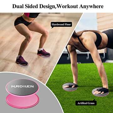 Hurdilen Core Sliders, Exercise Gliding Discs Dual Sided Use on Carpet and Hardwood Floors, Lightweight and Perfect Fitness Apparatus for Training Abdominal Core Strength (Pink)