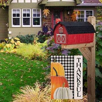 Covido Thankful Garden Flag Home Decorative Pumpkins House Yard Outside Small Flag Buffalo Plaid Check, Autumn Thanksgiving Decor Farmhouse Seasonal Outdoor Decorations Double Sided 12 x 18