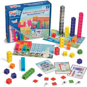 hand2mind MathLink Cubes Numberblocks 1-10 Activity Set, 30 Preschool Learning Activities, Counting Blocks, Linking Cubes, Educational Toys for Kids, Number Games, Math Manipulatives Kindergarten