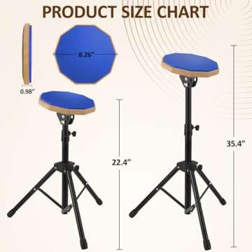 GrowDaily Drum Practice Pad Snare Drum Stand Set 8 In With Double Sided Silent Drum Pad, Drum sticks,Carrying Bag Adjustable Stand