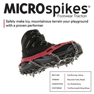 Kahtoola MICROspikes Footwear Traction for Winter Trail Hiking & Ice Mountaineering - Red - Small