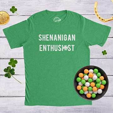 Mens Shenanigan Enthusiast Tshirt Funny St Patricks Day Party Novelty Tee Mens Funny T Shirts Saint Patrick's Day T Shirt for Men Novelty Tees for Men Green - XL