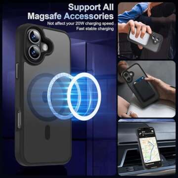 MOCCA Strong Magnetic for iPhone 16 Case, [Compatible with Magsafe][16FT Mil-Grade Drop Protection] Slim Thin Translucent Matte Protective Cover Case for iPhone 16 Phone Case 6.1", Black