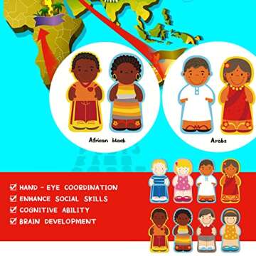 Wooden Puzzle for Toddlers 1-3, Children of The World Racial Cognition Dress-up Peg Puzzle Educational Toys, 24 Pieces Mix and Match Boys and Girls Multicultural Diversity Toys for Kids