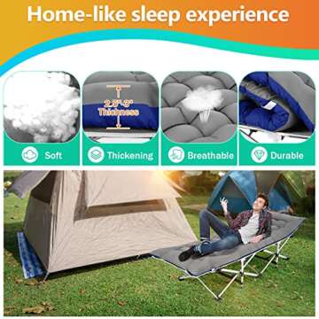 Homdox Camping cot Folding Outdoor Camping Cot Pad - Quality Lightweight Heavy Duty Adult & Kids Travel Cot Double Layer Oxford Portable Travel Camp Cots for Camp/Office/Home