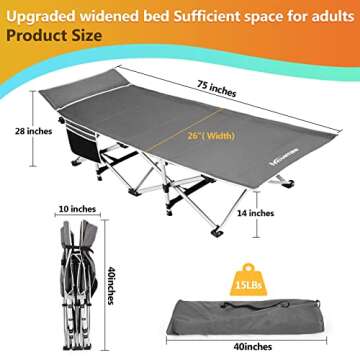 Homdox Camping cot Folding Outdoor Camping Cot Pad - Quality Lightweight Heavy Duty Adult & Kids Travel Cot Double Layer Oxford Portable Travel Camp Cots for Camp/Office/Home