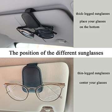 KIWEN Sunglasses Holders for Car Visor, Magnetic Leather Glasses Eyeglass Clip for Car, Ticket Card Clip Sunglasses Mount, Car Visor Accessories Gadgets (1, Black)