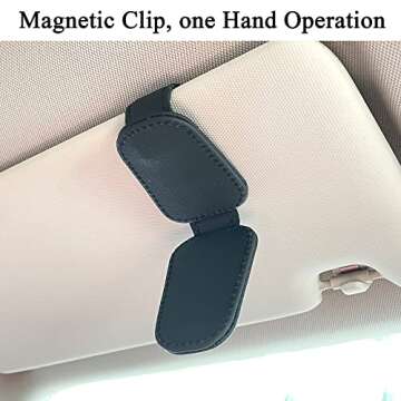 KIWEN Sunglasses Holders for Car Visor, Magnetic Leather Glasses Eyeglass Clip for Car, Ticket Card Clip Sunglasses Mount, Car Visor Accessories Gadgets (1, Black)